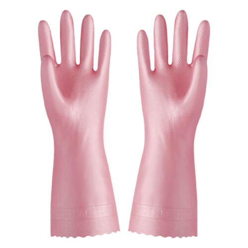 Reusable Cleaning Gloves Flock-Lined Embossed Palm Small