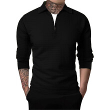 Men's Quarter-Zip Long Sleeve Polo Shirt Solid Ribbed Knit