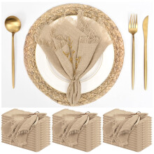 Cotton Linen Napkins 16x16 Inch 12 Pack Handmade Fringe