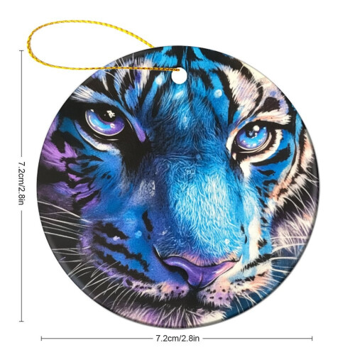Purple Tiger Face Ceramic Ornament 3 Inch Round 1