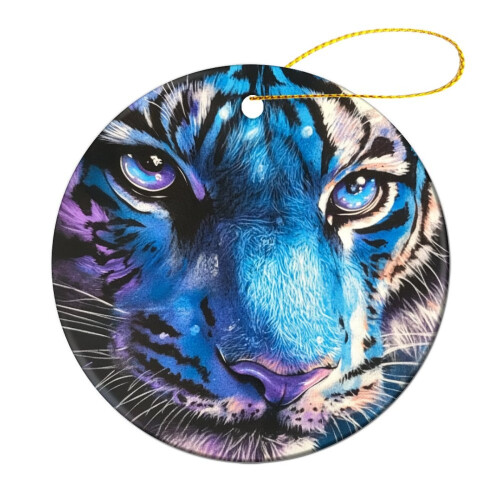 Purple Tiger Face Ceramic Ornament 3 Inch Round 2