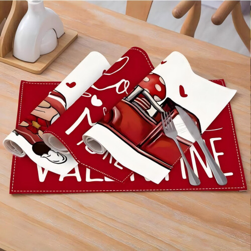 Valentine's Day Table Mats Linen Heat-Resistant 4 Pack 2