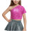 Girls One-Shoulder Short-Sleeve Sequin Crop Top 1