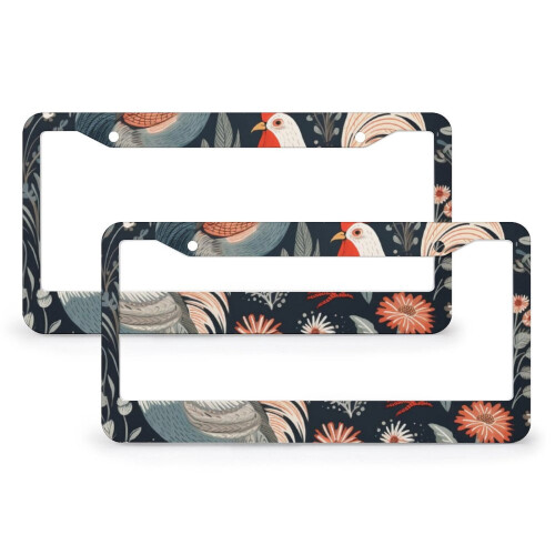 Rustic Chicken License Plate Frames Aluminum 2pcs