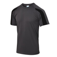 (XL, Charcoal/Jet Black) Just Cool Mens Contrast Cool Sports Plain T-Shirt