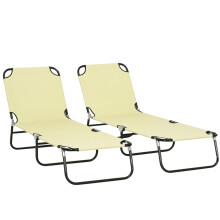 Set of Two Metal Frame Folding Sun Loungers - Beige