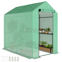 120 x 186cm Walk-In Greenhouse, with Shelves - Green
