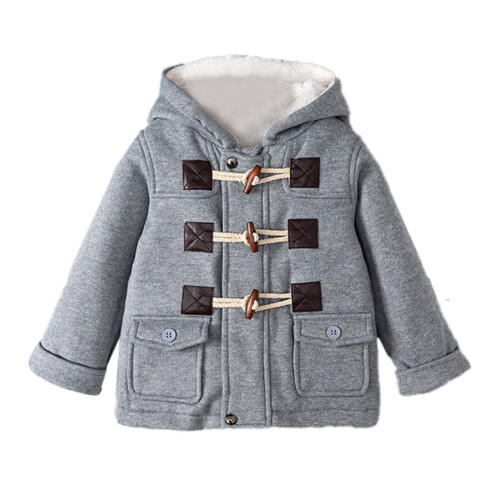 Boys Winter Jacket Hooded Duffle Coat with Zipper