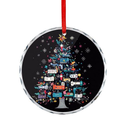 Funny Sewing Machine Ornament Crystal Glass Snowflake