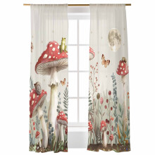 Red Mushroom Sheer Curtains 52x84 in 2 Panels Rod Pocket