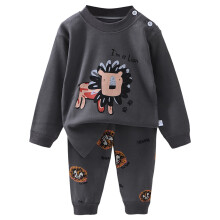 Baby Pajama Set Cartoon Print Long Sleeve Gray 2pcs 6-12