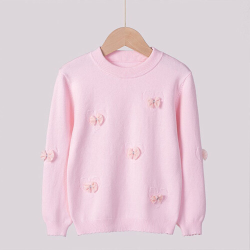 Girls' Plain Crew Neck Sweater Pink Size 9-10T 1