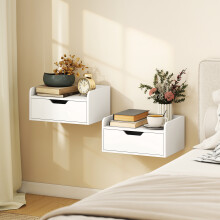 HOMCOM Floating Nightstands Set of 2, Nightstand with Drawer, White
