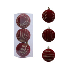Red Velvet Christmas Balls Flocked Shatterproof 3.1 Inch 3