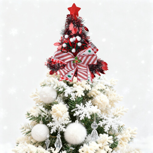 Candy Bows Hat Christmas Tree Topper Peppermint Ribbon