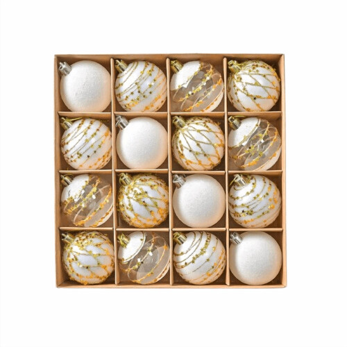 White Shatterproof Christmas Ball Ornaments 16 pcs