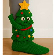Green Christmas Tree Stockings 3D Knitted 2 Pack