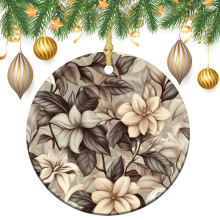 Green Sand Floral Ceramic Christmas Ornament Two-Sided 1