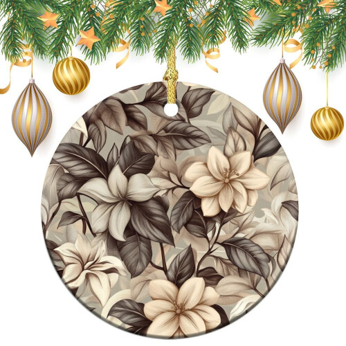 Green Sand Floral Ceramic Christmas Ornament Two-Sided 1