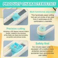 360 Adjustable Circle Paper Cutter with 2 Knifes Multifunctional Circular Paper Scrapbooking Cards Cutters DIY Paper