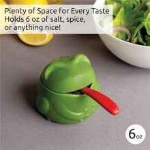 Lily Frog Salt Cellar with Lid and Spoon, 6 Oz 3D Printing Salt Container for Countertop, Cute Gifts Green