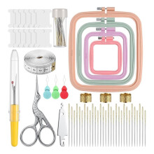 85-Piece Stitch Embroidery Kit for Beginners, with Square Hoops, Needles, Scissors, Floss, Bobbins & Seam Ripper