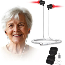 2-in-1 Oordopjes voor Tinnitusverlichting, Migraine & Verstopte Oren met USB & Type-C Verbinding, 650nm Roodlichttherapie-Apparaat