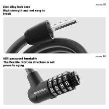 ROCKBROS Bicycle Cable Lock 4 Digit Password Combination Steel Wire Lock PVC Soft Cover Anti-Theft Bike Lock for MTB Road Bike