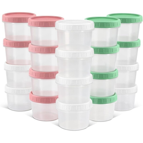 4 Oz Small Plastic Containers with Twist  Lids [20 Sets], Stackable Little Food Storage Containers for Snack Lunch