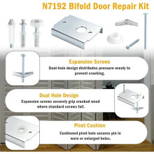 Bifold Door Repair Kit for Closet Doors, 3 Reinforced Brackets with Pivot Pins & Guide Wheel, Fits 1-3/8" Thick Doors