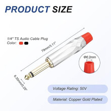 5Pcs Gold-Plated Gem-Shaped Design 6.35MM 2-Pole Mono Male Jack Guitar Microphone Speaker Cable Audio Welding Plug Red