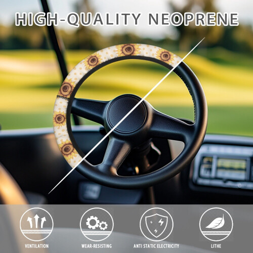 Sunflower Pattern Golf Cart Steering Wheel Cover Universal 2