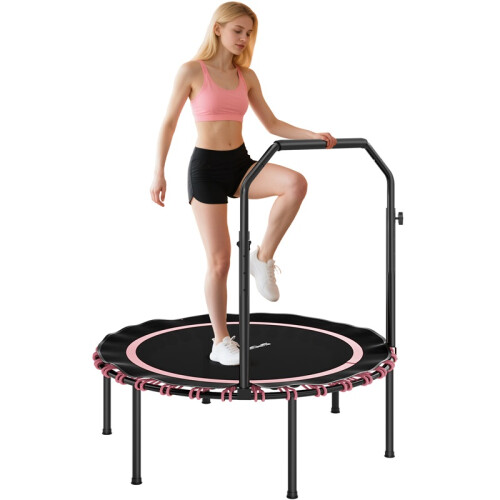 40" Foldable Fitness Trampoline Rebounder with Handle, Pink
