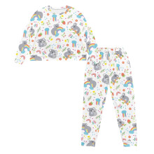 Women's Rainbow Koala Floral Pajama Set Long Sleeve Top and