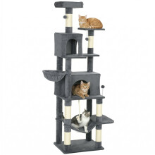 202cm Cat Tree with 6 Scratching Posts, 2 Hammocks, 2 Condos, 2 Perches, Pompoms, for Indoor Cats to Rest and Play
