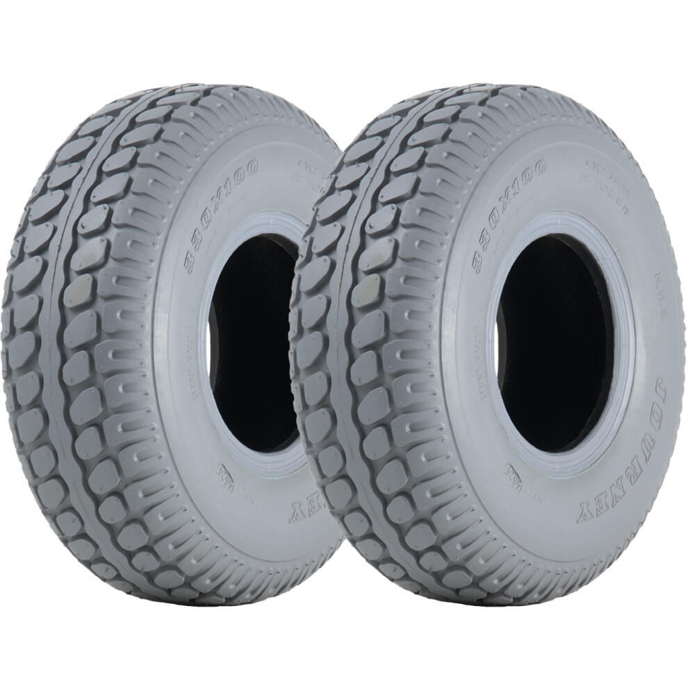330X100 Mobility Scooter Tyres Block Pneumatic Non Marking 400-5 (Set Of 2) Grey 5060462563906