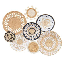 8 Pièces de Décoration Murale en Panier Boho, Décoration Murale en Panier Tressé de Bulrush, Art Mural Boho, Paniers Muraux Ronds Suspendus