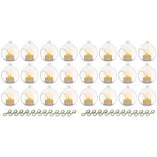 24PCS 6CM Round Hollow Glass Hanging Stand Candle Holder Wedding Art Decoration Table Lantern with Electronic Candles