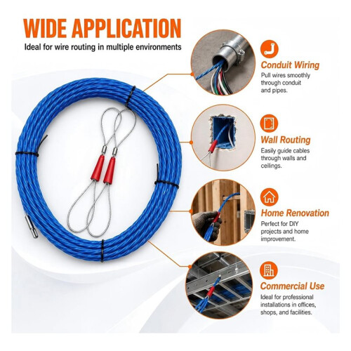 Fish Tape Cable Puller Kit Duct Rodder Flexible Wire Puller with Swivel  Wall Conduit Ceiling Electrical Wiring Work