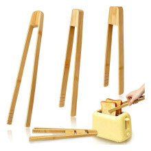 Bamboo Toast Tongs, Wooden Toaster Tongs with Anti-Slip Design, Kitchen Tongs for Cooking Salad Bread Food Serving