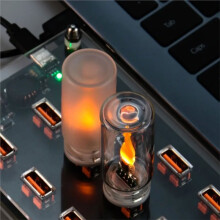 USB Flame Flickering LED Frosted Clear Glass Candle Night Light Simulated Flame for Car Home Room Festival Decoration A