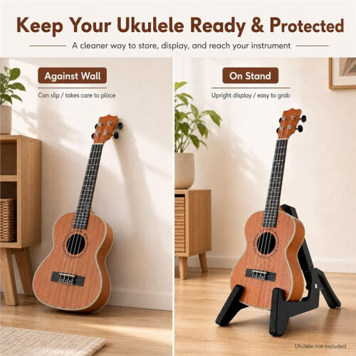 Justerbar Fällbar Ukulele Ställning Elgitarr Ställning Bärbar Musik Rack Hållare Gitardel