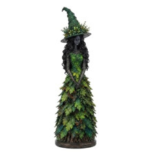 Figurine de Sorcière Enchantée D'Automne, Statue en Résine avec Robe de Feuilles D'Automne pour Décor de Cheminée Verte