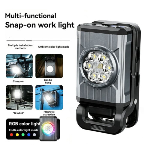 Multifunctional Work Light Rechargeable Inspection Lamp Portable COB Flashlight with Digital RGB Display USB Work Lamp