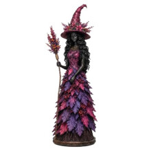 Enchanted Autumn Witch Figurine, Fall Leaf Gown Resin Statue for Mantel Shelf Home Decor