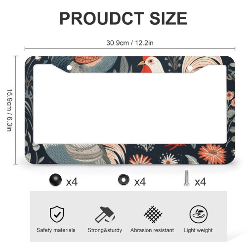 Rustic Chicken License Plate Frames Aluminum 2pcs 2