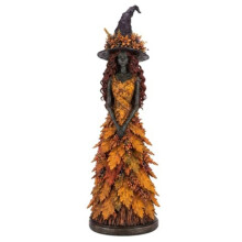 Figurine de Sorcière Enchantée D'Automne, Statue en Résine avec Robe en Feuilles D'Automne pour Décoration de Cheminée, Jaune