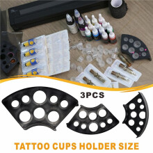 Kit de 303 Peças Tampas de Tinta para Tatuagem com 3 Suportes para Copos de Tinta e 300 Copos de Tinta para Tatuadores & Iniciantes