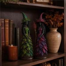 Figurine de Sorcière D'Automne Enchantée, Ornement de Sorcière D'Automne pour Halloween, Sculpture de Sorcière en Résine Rustique A
