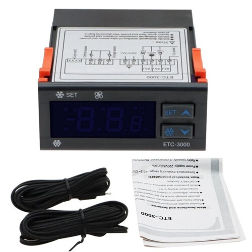 ETC-3000  Digital Temp Controller with Dual NTC Sensors, 220V Refrigeration Defrost Fan Controller